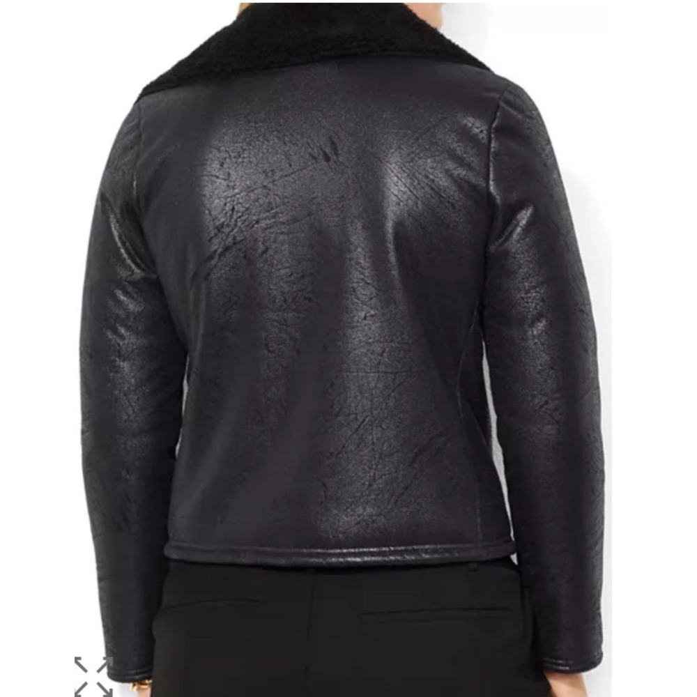 Lauren Ralph Lauren Black Faux Shearling Moto Jacket Plus Size 3X Faux Leather - Picture 2 of 6